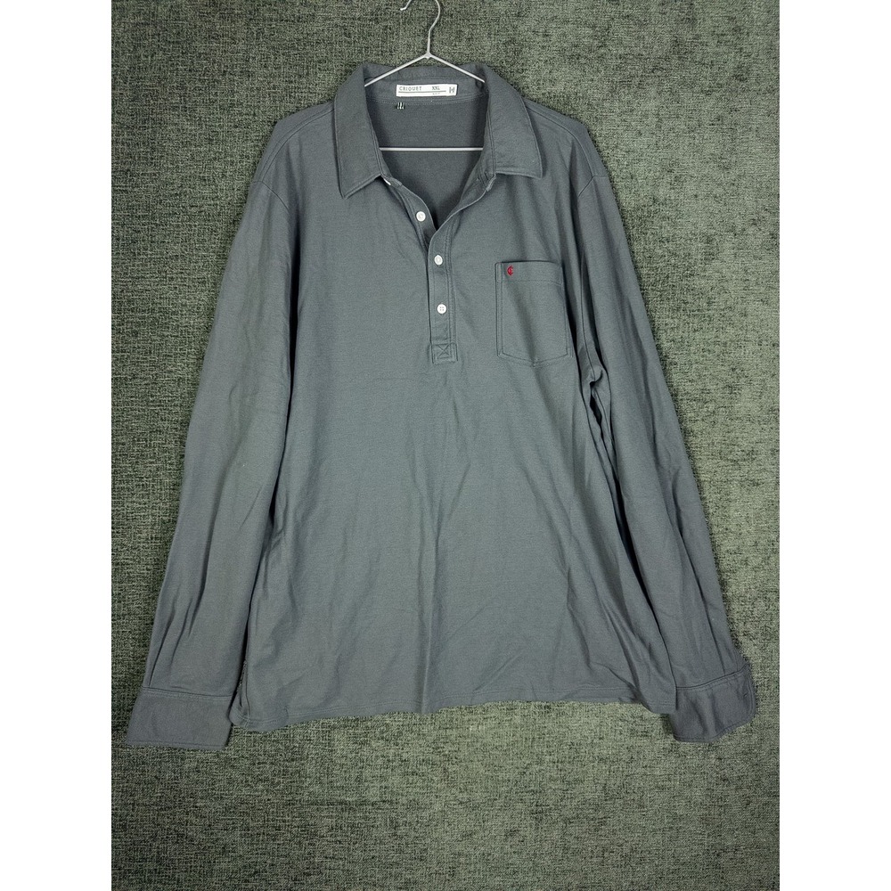 Criquet Long Sleeve Polo Shirt Mens XXL Slim Fit Gray Pima Cotton Chest Pocket